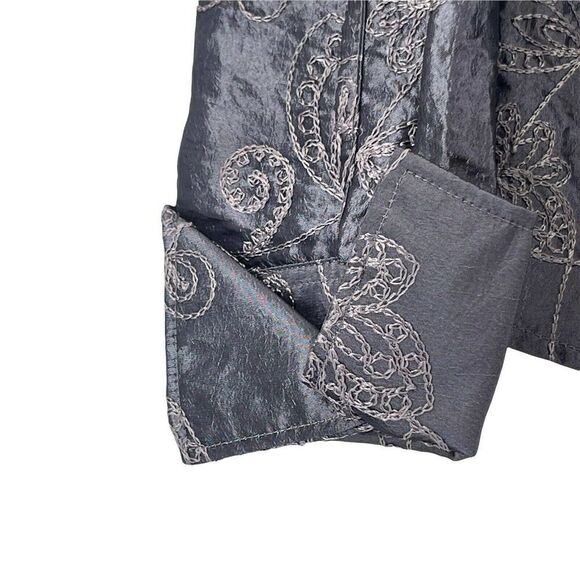 NaraCamicie Formal Top Gray Silver Embroidered Jewel Belted V Neck Size III M - Picture 7 of 12